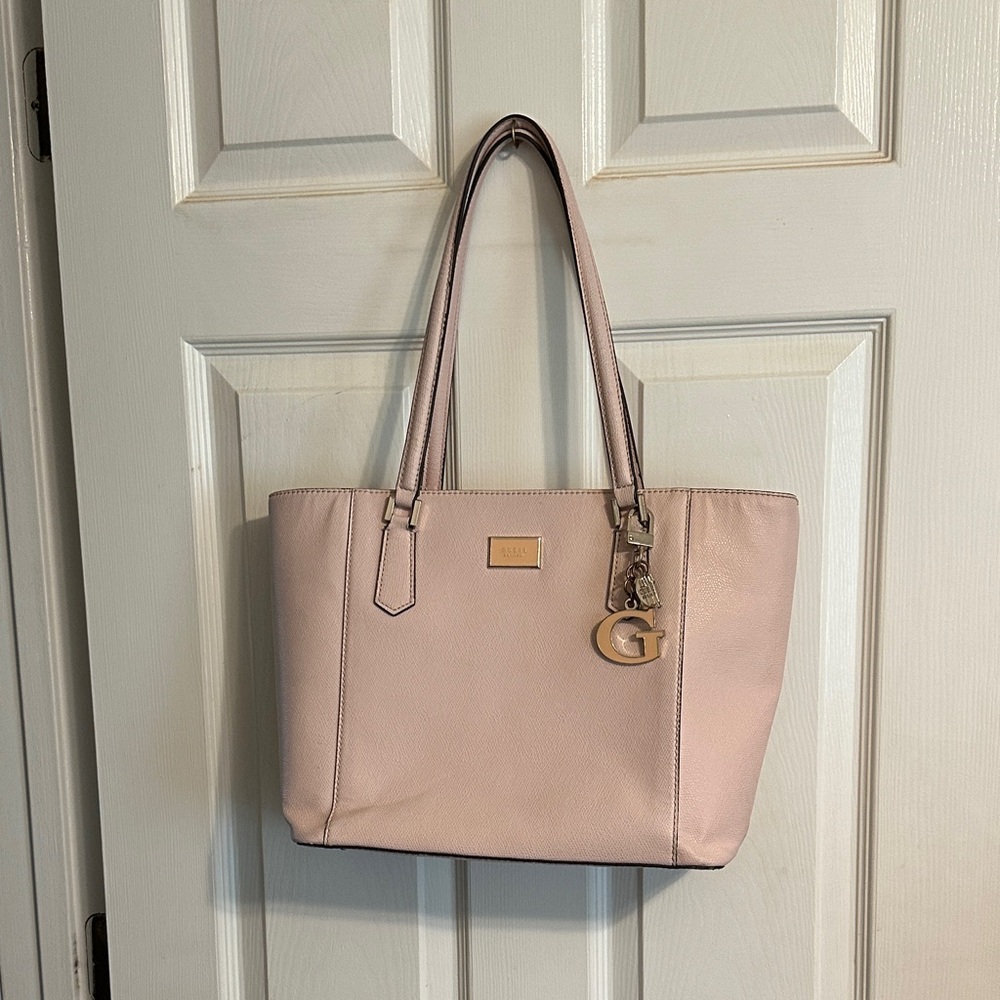 Guess Soft Blush Pink Pebbled Tote with Gold Charm